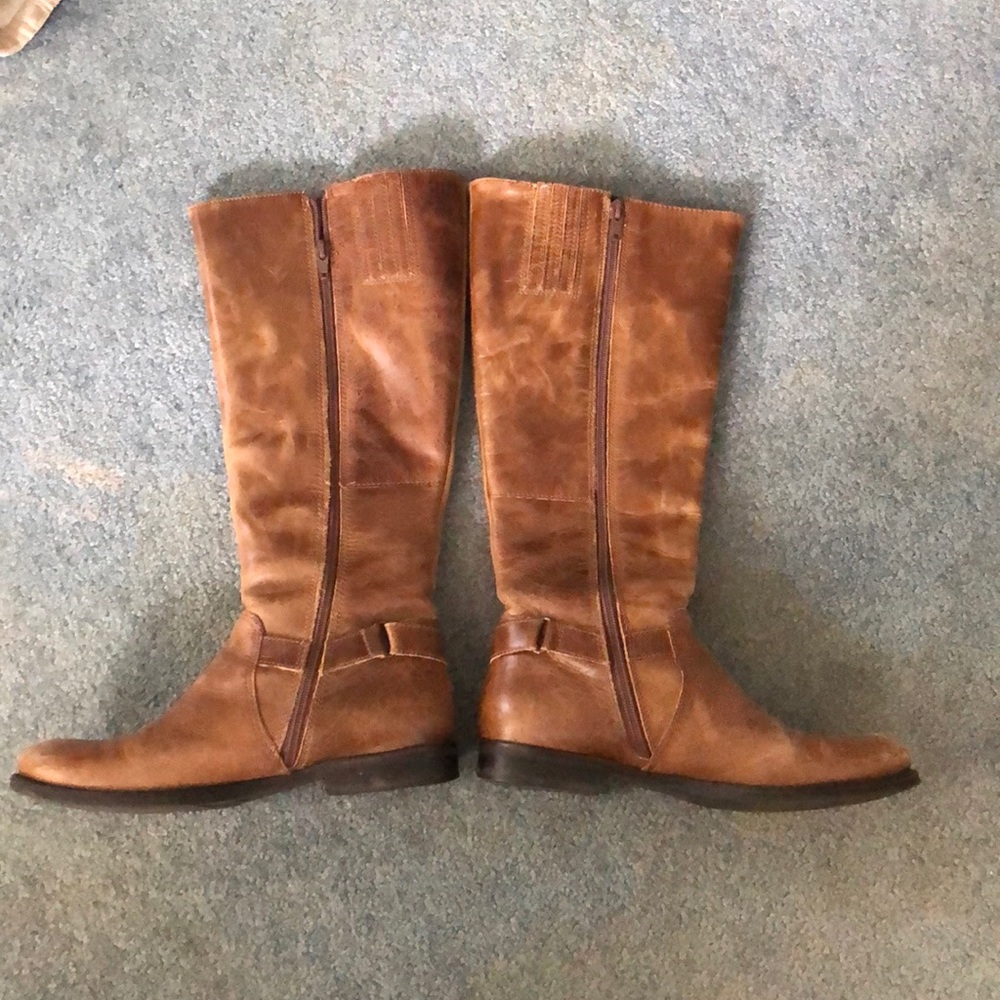 Brown leather knee-high boots